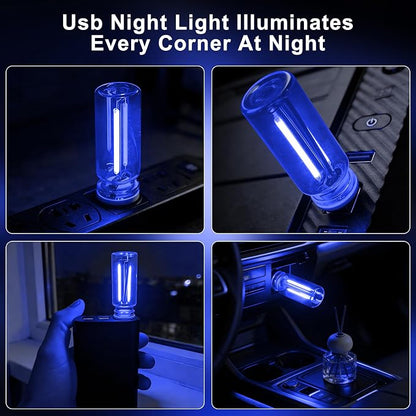 Car USB Night Light Touch Dimmable - 1-Pack Retro LED Filament Lamp for Truck Interior, Bedroom & Camping | Glass Bottle Ambiance Lighting (Blue) - Image 2