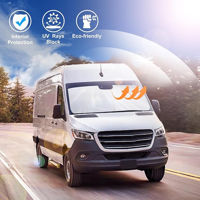 Windshield Sun Shade for 2007-2026 Mercedes Benz Sprinter | Full covered, Foldable & Durable, Block UV Rays, Reduce Heat, Easy to install, Keep Car Cooler - Image 5