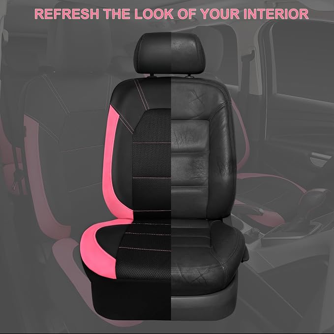 CAR PASS Leather Seat Covers, Breathable Universal Car Seat Cover Full Set for Cute Women Girly,Super 5mm Composite Sponge Inside,Airbag Compatible fits Most Auto,SUVs,Trucks,Vans(Black&Pink) - Image 6