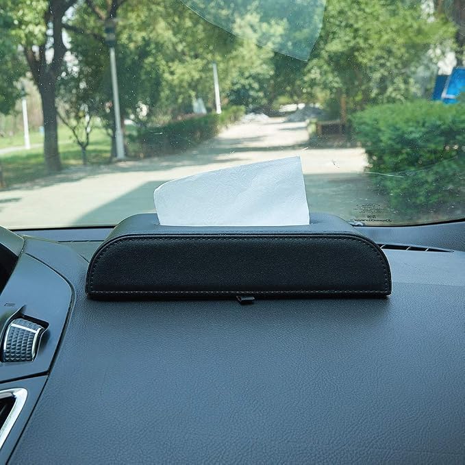 AuMoHall Black Tissue Box Cover PU Leather Rectangular Tissue Holder for Home Car Office Decor (NO Paper Towel) - Image 6