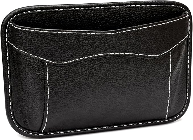 Black Car Seat Side Pocket Organizer, Leather Mini Storage Pouch for Auto Door, Window, and Console, Holder Tray, Vehicle Seat Gap Filler for Registration, Documents, and Notepad ﻿ by Unknown