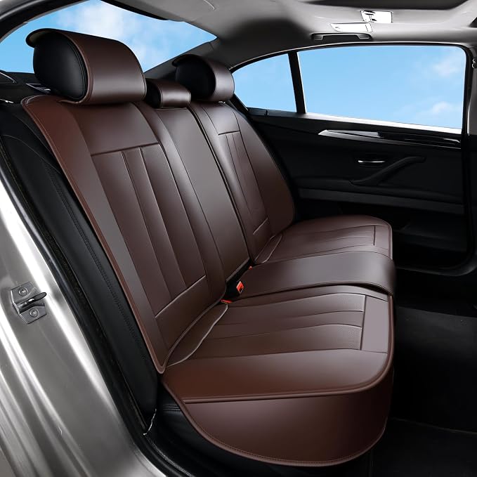 Huidasource Rear Row Seat Covers, Waterproof Faux Leather, Universal Fit for Most Cars, SUVs & Trucks, Easy to Install, Spill & Dirt Resistant, Great for Travel & Pets, Coffee - Image 2