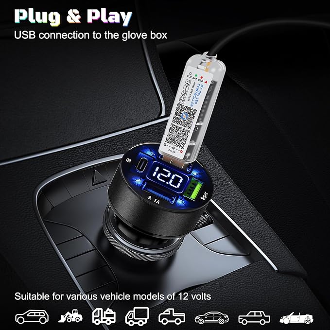 Dreamcolor Acrylic Interior Car LED Strip Light with USB/Type C/4-Port Cigarette Lighter, RGB 10 in 1 with 179.2 inches 650 LEDs Ambient Lighting Kits, Sound Active Function Neon Led Strips for Car - Image 7