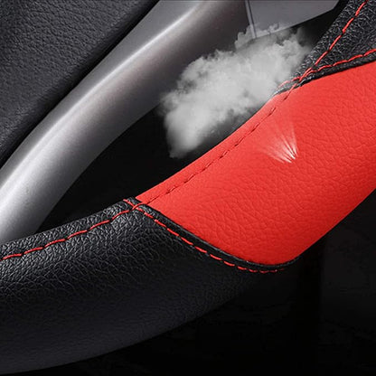 Leather Car Steering Wheel Cover Universal Fit for Most Cars, Black & Red | Microfiber Leather,Non-Slip Breathable Auto Steering Wheel Protector - Image 5