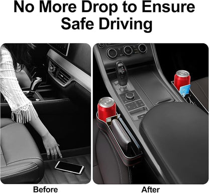Car Seat Gap Filler Organizer, 2 Pack Car Console Organizer with Cup Holder | Premium Leather, Anti-Drop, Car Organizer Front Seat with 2 Seat Hooks, Auto Console Side Storage Box For Drink, Phones, Keys - Image 5
