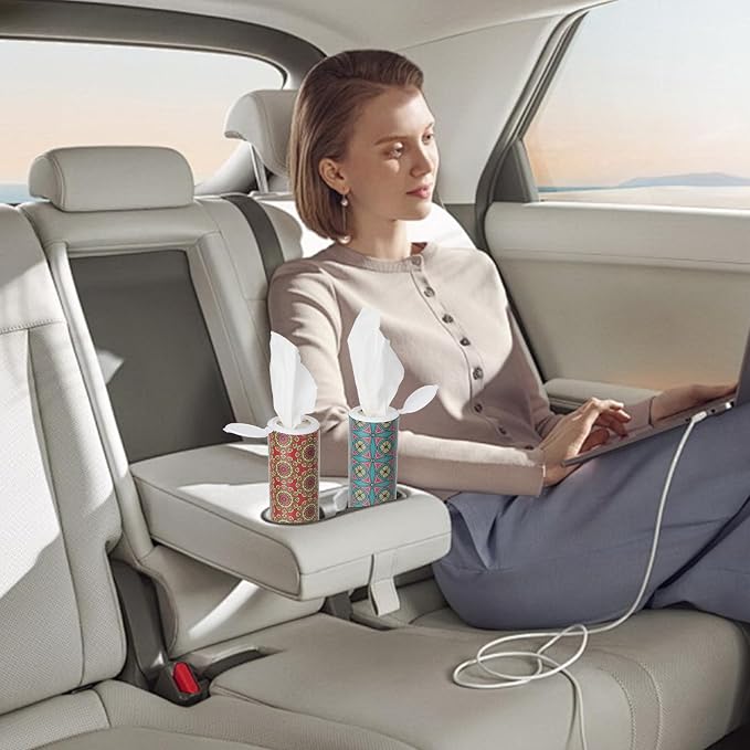 Carson Works Car Tissues Holder 4 Packs Round Car Tissues Cylinder Fit for Car Cup Holder, Home Small Tissue Dispenser with Facial Tissues for Travel Car Bathroom Office - Image 7