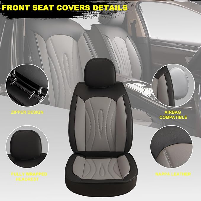 Front Seat Covers for Toyota Corolla Cross 2022-2026 2027 Faux Leather | Waterproof Breathable Scratch Resistant 360° Wrap Airbag Compatible Easy Clean（2 Seats,Black & Grey) - Image 2