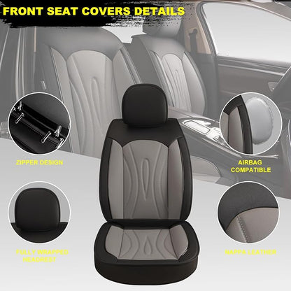 Front Seat Covers for Lexus ES 300h 2007-2026 2027 Faux Leather | Waterproof Breathable Scratch Resistant 360° Wrap Airbag Compatible Easy Clean（2 Seats,Black & Grey) - Image 2