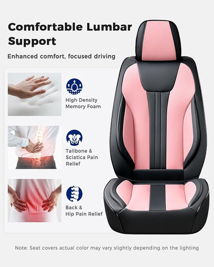 Huidasource Full Set Car Seat Covers, Premium Waterproof Faux Leather, Universal Fit for Most Cars, SUVs & Trucks, Airbag Safe, Quick to Install, Black & Pink - Image 5
