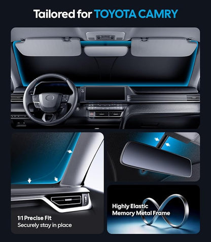Wigoo for Toyota Camry 2018-2026 Windshield Sunshade, Keeps Interior Cool | OEM Design, Cooling Tech Fabric, Blocks Heat, Foldable, Storage Bag Included, Compatible with Toyota Camry 2018-2026 - Image 4