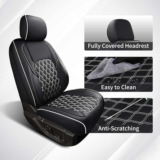 Huidasource Seat Covers Custom Fit for Toyota Tacoma 2016-2023 2022 2021, Full Coverage Leather Seat Cover for Double/Crew Cab SR, SR5, Limited, TRD Pro,TRD Sport,TRD Off-Road(Full Set/Black&White) - Image 4