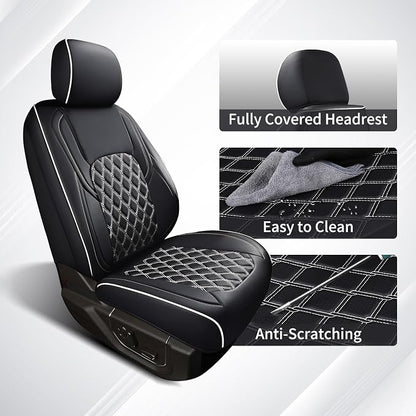 Huidasource Tacoma Front Car Seat Covers, Leather Seat Cushion Cover Fit for 3rd Gen Toyota Tacoma 2016-2023 Double&Crew Cab SR,SR5, Limited,TRD Pro, TRD Sport, TRD Off-Road(Front Pair/Black&White) - Image 3