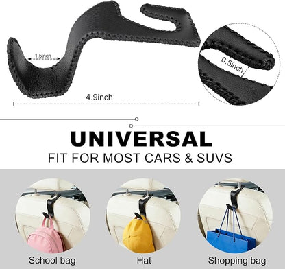 Headrest Hooks for Car, Leather Car Purse Hooks Hanger Holder Hook for Hanging Purses and Bags and Coats, 4Pack Black - Image 3