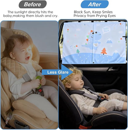 2 Pack Magnetic Car Window Shade for Baby, Back Seat, Easy Installation | Equipped with Mesh Storage Pocket on the Bottom, Universal Fit for Most Cars with Cartoon Patterns -for Baby (26.8"×19.7") - Image 3
