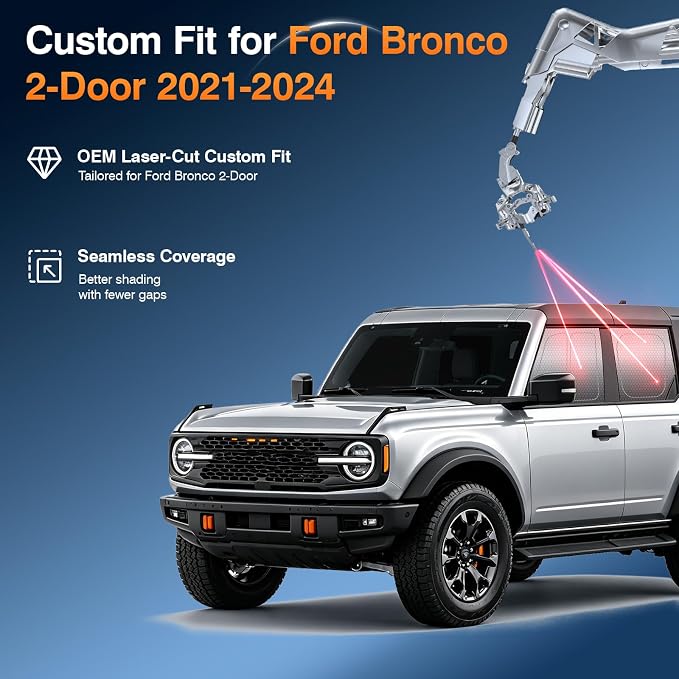 Ford Bronco 2-Door Side Window Sun Shade, OEM Laser-Cut Custom Fit Graphene Honeycomb UV Heat Blocking Privacy Cover, Car Shades for Side Windows, Off-Road Camping Travel, Rear Window Sunshade, 7PCS - Image 6