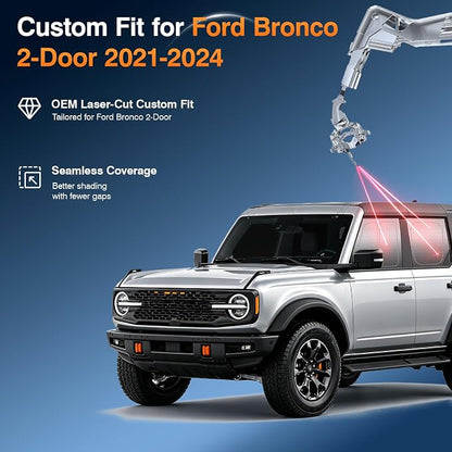 Ford Bronco 2-Door Side Window Sun Shade, OEM Laser-Cut Custom Fit Graphene Honeycomb UV Heat Blocking Privacy Cover, Car Shades for Side Windows, Off-Road Camping Travel, Rear Window Sunshade, 7PCS - Image 6
