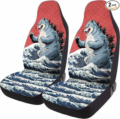 GENANY Cat Car Seat Covers, 2-Piece Front Seat Set | 2-piece polyester front seat cover set, each 49.5 x 19.6 inches, with adjustable straps and hooks by GENANY