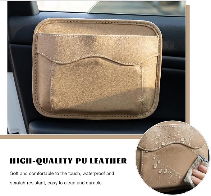 Car Seat Side Pocket Organizer, Multifunctional Auto Console Door Window Side Pocket Seats Storage Pouch, Leather Seat Gap Filler Organizer Pen Phone Holder for Most Vehicles (Beige) - Image 5