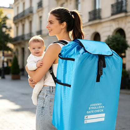 Universal Foldable Stroller & Car Seat Airplane Gate Check Travel Bag, Blue | Water Resistant Fabric, Adjustable Shoulder Straps for Easy Carry, Airplane Travel Essential. - Image 7