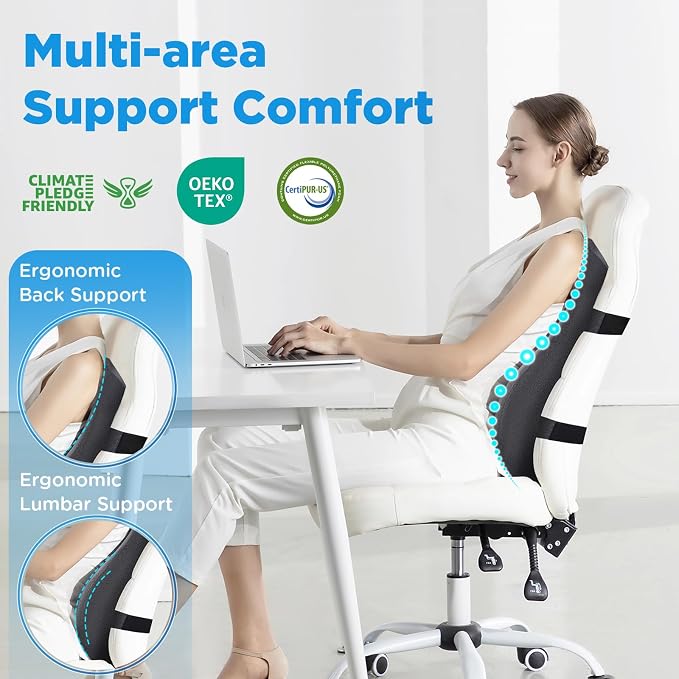 Teemour High Back Support Pillow for Office Chair, Fully Support Back Cushion - Memory Foam Lumbar Support Pillow for Office Chair, Desk, Gaming Chair, Promotes Posture Pain Relief Adjustable Straps - Image 3