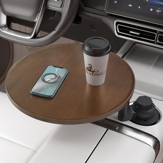 Car Tray & Car Desk for Laptop, 360° Rotating Wood Cup Holder Table, Steering Wheel Tray, Car Accessories for Women & Men,Compatible with Tesla Model Y/3/S, Ford F150/Explorer/Maverick & Most Vehicles by AXVLUCarStudio%C2%AE