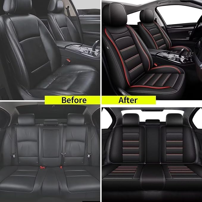 IKABEVEM Car Seat Covers Full Set Fit for Infiniti QX50 2018-2025 2026: 5 Seats Auto Interior Accessories, Faux Leather Waterproof Seat Cushions Vehical Cover (Black&Redline) - Image 5