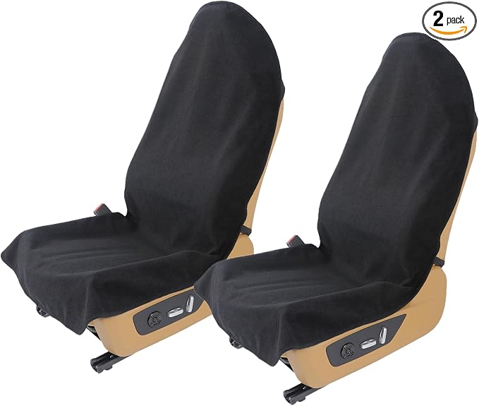 Waterproof Towel Car Seat Cover, Sweatproof Non-Slip Seat Protector, Universal Fit for Front Bucket or Rear Bench Seat of Cars, SUVs, Vans, Trucks, Compatible with Airbags and Armrests (Black, 2 Pack) by VSHIELD
