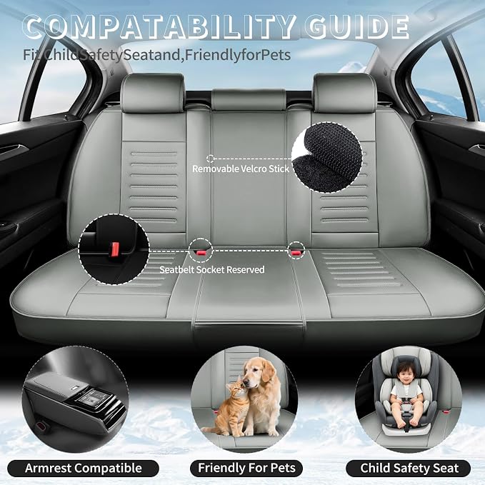 Fit Avalon Car Seat Covers for Toyota Avalon 2001-2021 2022 -Premium Leather, Waterproof，Breathable，All-Weather Seat Cushion Protecto & Airbag Compatible, 2 Front Seat Gray - Image 3