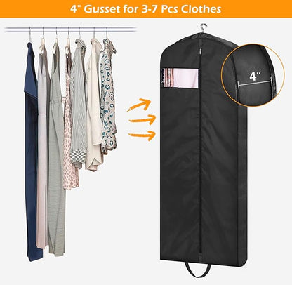 MISSLO 65" Gusseted Hanging Garment Bags for Travel Long Dress Cover Water Resistant Sturdy Fabric Dress Bags for Gowns Long Closet Clothes Protectors, Black - Image 5