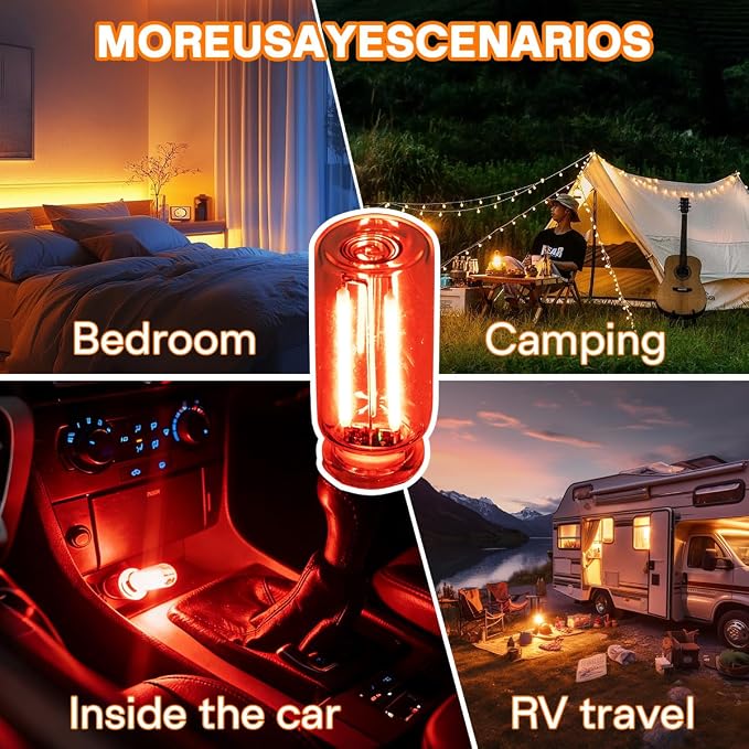 2 PCS Car USB Night Light Bulb, Touch Dimmable Car Interior Ambient Lights, Mini Retro Glass Bottle LED Lamp, Plug-in USB Mood Light for Vehicle, Bedroom, Camping(Red) - Image 5