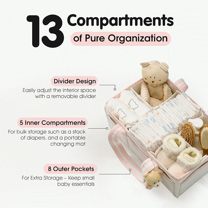 PeraBella Baby Diaper Caddy Organizer, XL Baby Basket Shower Gift Caddy, Portable Felt Changing Table Basket, Nursery Storage Bin, Newborn Boy and Girl Essentials for Registry, Car Diaper Organizer - Image 2