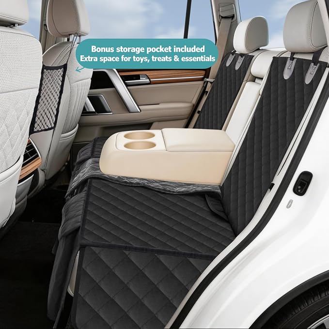 Bark Lover Dog Car Seat Cover for Back Seat,Armrest Compatible, Waterproof Backseat Protector, Nonslip Rear Seat Cover for Dogs & Kids, Universal Size Fits Cars Trucks SUVs(Black) - Image 2