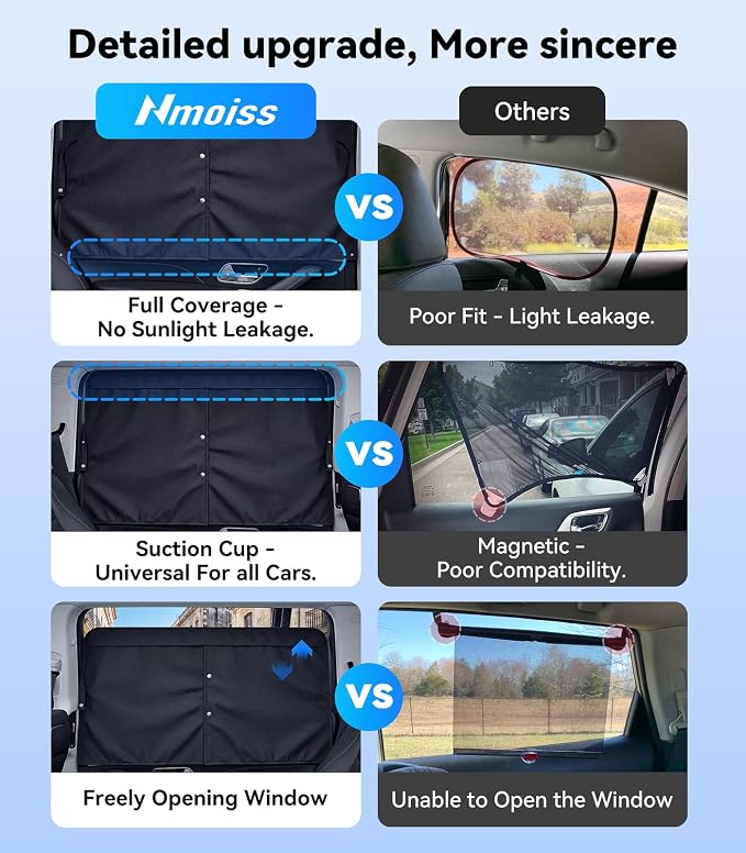 Nmoiss [2026 Upgraded] Car Window Shades for Baby [Blocks 100% UV & Harsh Sunlight] (2 Pack) Double Layer Side Window Curtains Roll Windows Down Privacy Full Covers/Half Shade Options Large - Image 8