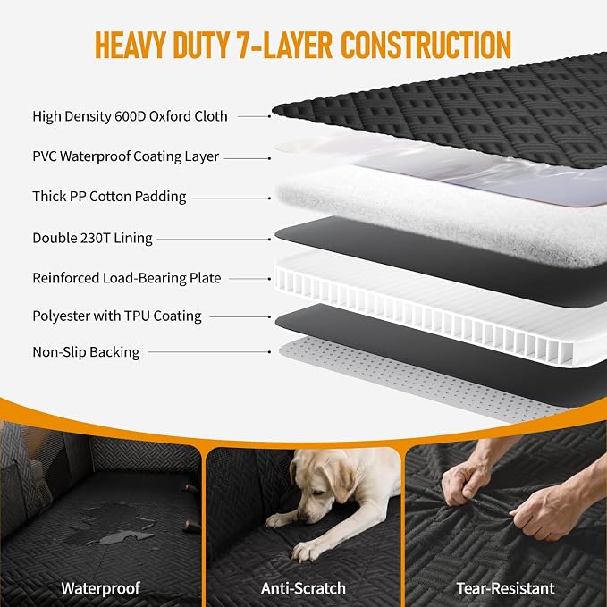 Dog Car Seat Cover for Back Seat, Hard Bottom Back Seat Extender for Dog | Back Seat Pet Cover for Dogs - Supports 400lbs, Waterproof Heavy Duty Scratch Resistant, Dog Hammock for Midsize SUVs/Trucks - Image 4