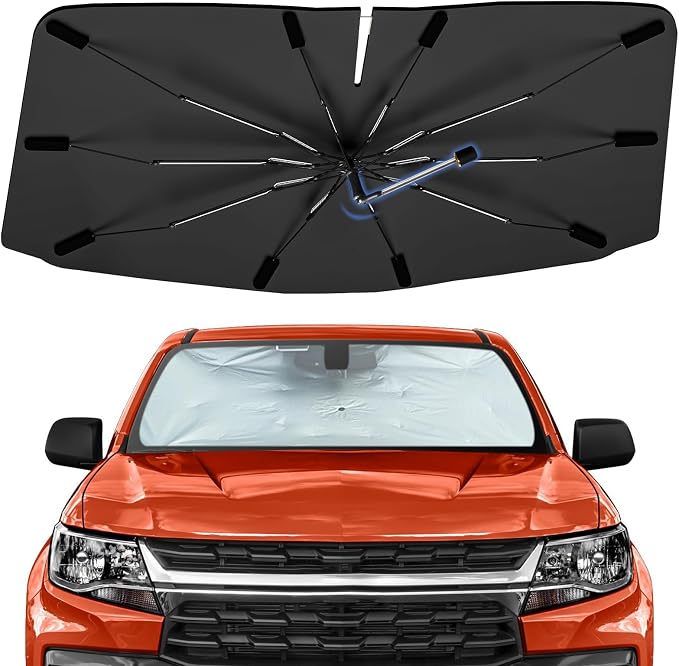 Windshield Sun Shade Umbrella for Chevrolet Colorado 2015-2022 Front Window | Foldable Car Sunshade, 360 Rotation Automotive Interior UV Protection for Outdoor Parking by Bocvam