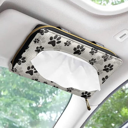 Biyejit 2 Pack Car Tissue Holder, Dog Paw Print Car Visor Tissue Holder for Car PU Leather Tissue Box Holder for Car Sun Visor & Seat Back - Image 2