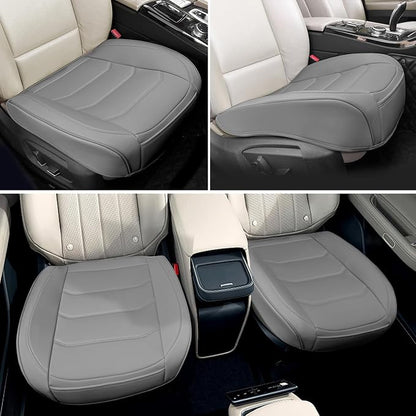 BOPUOVRE Car Seat Cover for Luxury & Comfort PU Leather | Anti Slip Full Wrap Protection Storage Pocket Bottom Cushion Universal Fit 95% Vehicles Gray 2 Piece - Image 3