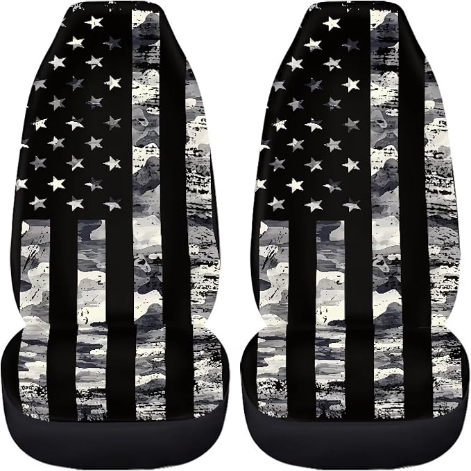 Gray US Flag Front Car Seat Cover 2 Pcs Patriotic Car Seat Covers for Front Seats Removable Automotive Accessories Easy Installation Universal Fit for Cars SUVs and Sedans - Image 2
