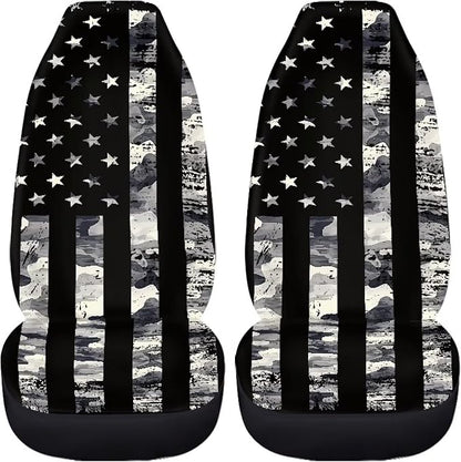 Gray US Flag Front Car Seat Cover 2 Pcs Patriotic Car Seat Covers for Front Seats Removable Automotive Accessories Easy Installation Universal Fit for Cars SUVs and Sedans - Image 2