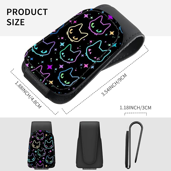 Sunglasses Holder for Car Visor, PU Leather Glasses Clip Organizer, Cute Magnetic Eyeglass Holder for Vehicle Sun Visor, Car Interior Accessory for Women & Men Neon Outline Cat - Image 4
