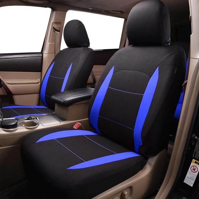 Flying Banner Car Seat Covers Full Set Front Seats and Rear Bench Polyester car seat Protectors Black Gray Purple airbag Compatible Rear Bench Split (Black Blue) - Image 2