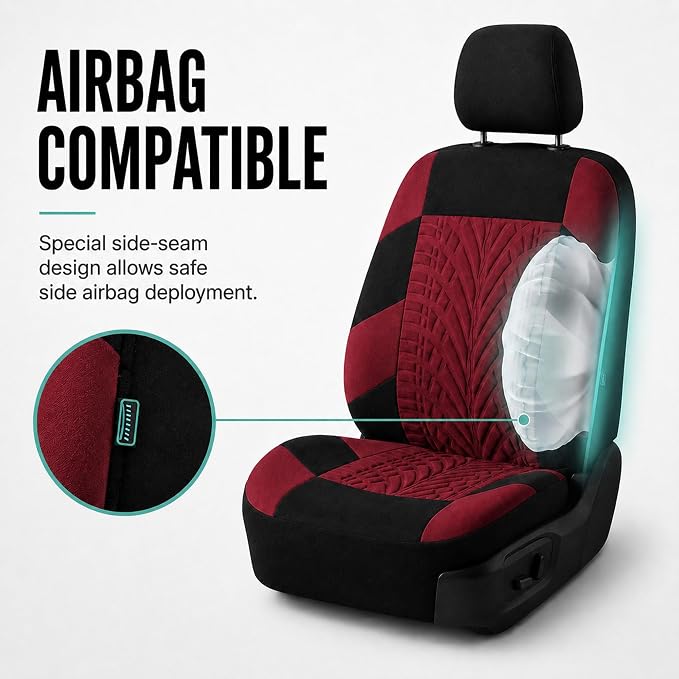 FH Group Full Set Travel Master Car Seat Covers, Airbag and Split Rear Car Seat Cover Universal Fit Interior Accessories for Cars Trucks SUV, Automotive Seat Covers, Burgundy - Image 4