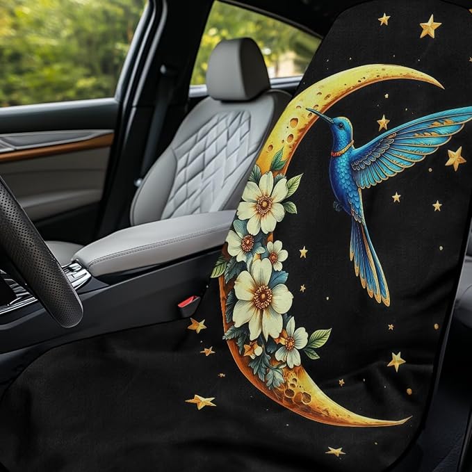 Hummingbird Moon Car Seat Cover Towel Automotive Front Seat Covers | Universal Non Slip Waterproof Sweat Protector with Storage Bag Hummingbird Car Interior Accessories Gym Yoga Beach Towel - Image 3