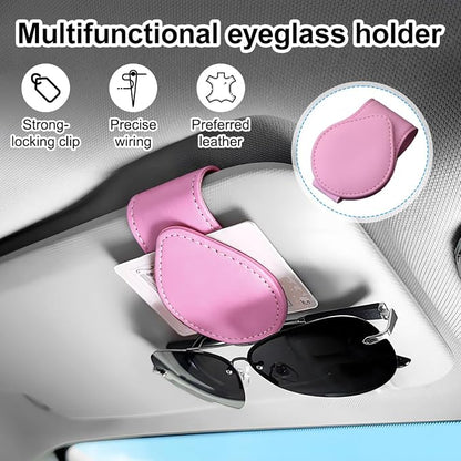 Sunglasses Holder for Car Visor, Magnetic Leather Sun Visor Eyeglasses Hanger & Ticket Card Clip, for Most Cars - Image 4