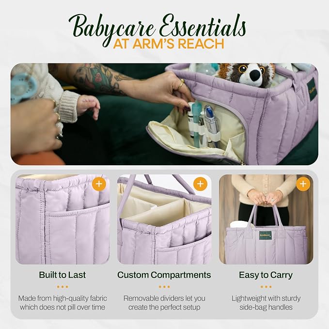Baby Diaper Caddy Basket Organizer-Sturdy, Breathable & Washable - Stylish Storage, Portable, Car Caddy Organizer, Nursery, Baby Gift Registry Newborn Essentials (Lilac) - Image 6