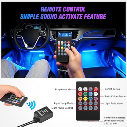 Nilight 4PCS Car Interior Lights RGB Remote Control | 48LED 5V DC Multicolor Music Car Neon Accent Light Strips Under Dash Lighting Kit with Sound Active Function - Image 2