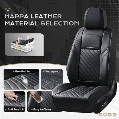 Coverado Car Seat Covers Full Set 5 Pieces, Luxury Nappa Leather Seat Covers Universal Fit Waterproof Non-Slip Breathable Front & Back Automotive Seat Protectors for Cars, SUVs, Trucks - Image 3