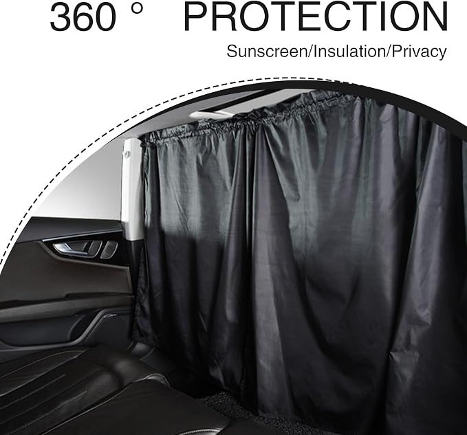 3 PCS Car Window Shades, 2 PCS 33.46In x 25.59In Vehicle Rear Window with Storage Bag, 1 PC 55.11In x 31.49In Car Partition Curtain, Universal Automotive Privacy Window Cover (Black) - Image 5