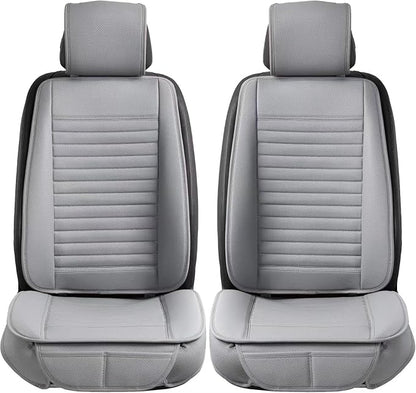 2pc Car Seat Covers, Luxury Car Protectors, Universal Anti-Slip Driver Seat Covers, Edge Wrapping Front Car Seat Covers with PU Leather(Gray) - Image 2