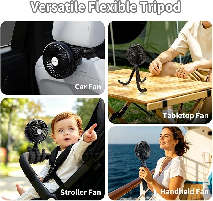 Socool 5000mAh Portable Car Fan Rechargeable Battery Powered, 3-Speed Car Seat Clip on Fans for Baby Kids Backseat Cooling, Mini Stroller Fan 360° Rotation for Crib Golf Treadmill Travel - Image 7